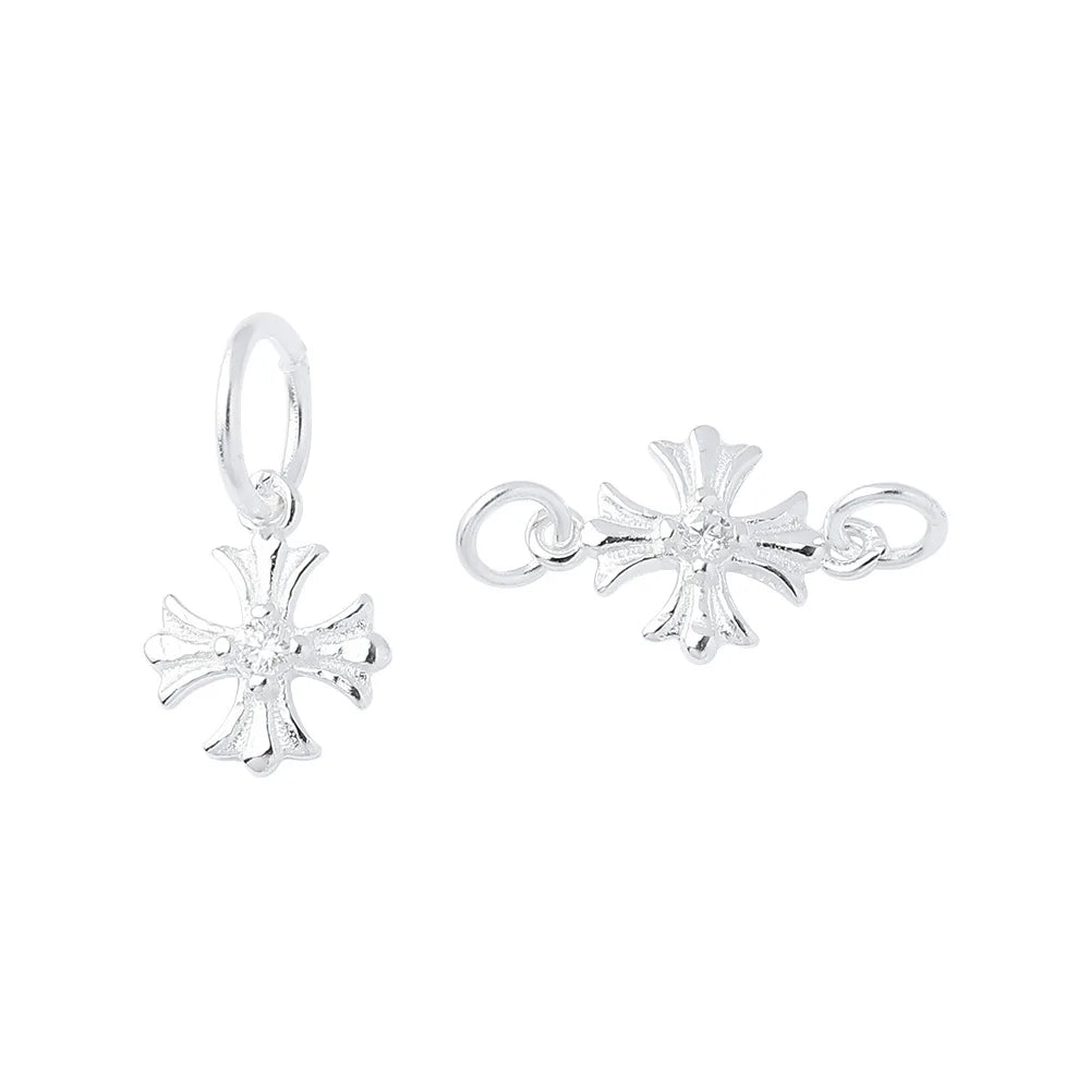 Fine Plain Sterling Silver 925 Cross Connectors Charm for Jewelry Beaded Bracelet Making