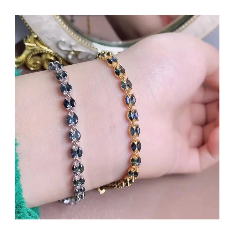 Factory Wholesale 925 Sterling Silver Gold Filled Light up Natural Sapphire Stone Women Bracelet