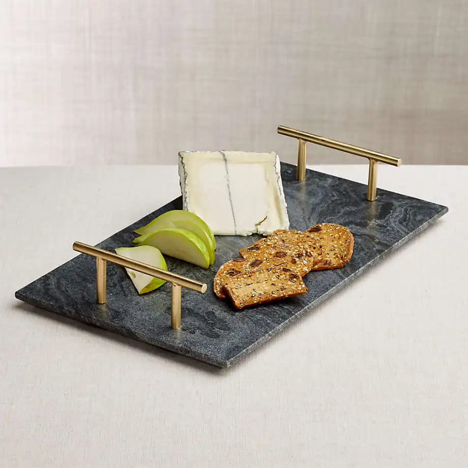 Morden Design Rectangle Marble Tray Decorative Stone Serving Board Trays with Handles