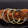 MECYLIFE Crow Norse Viking Wolf Head Bracelet Bangle Battle Double Dragon Stainless Steel Viking Wolf Head Bracelet for Men