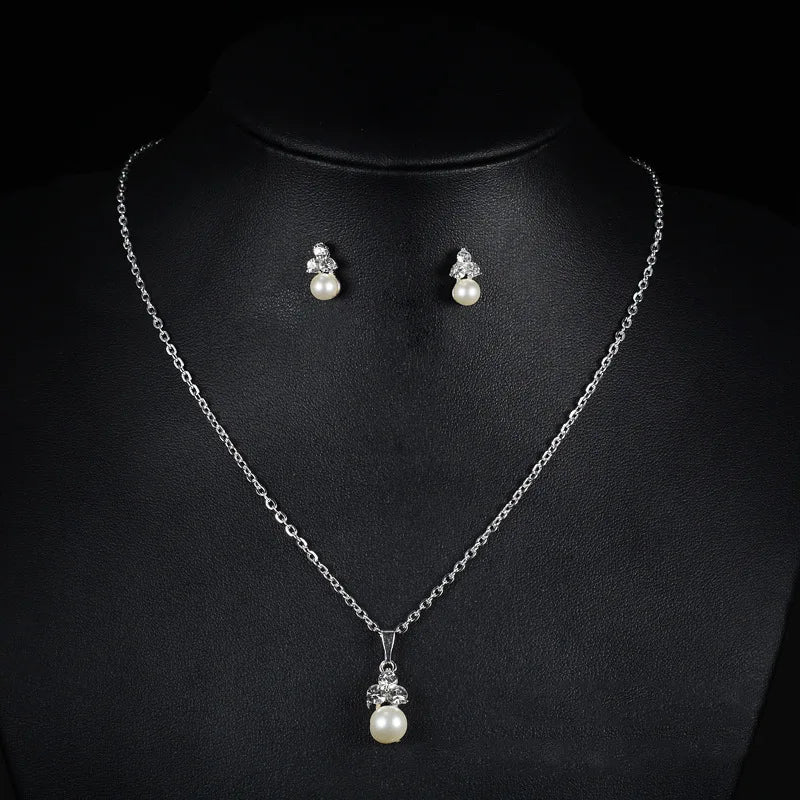 SLBRIDAL Ins Style Rhinestones Crystals Pearls Bridal Jewelry Set Wedding Necklace Earrings Set Party Jewelry Sets Women Jewelry