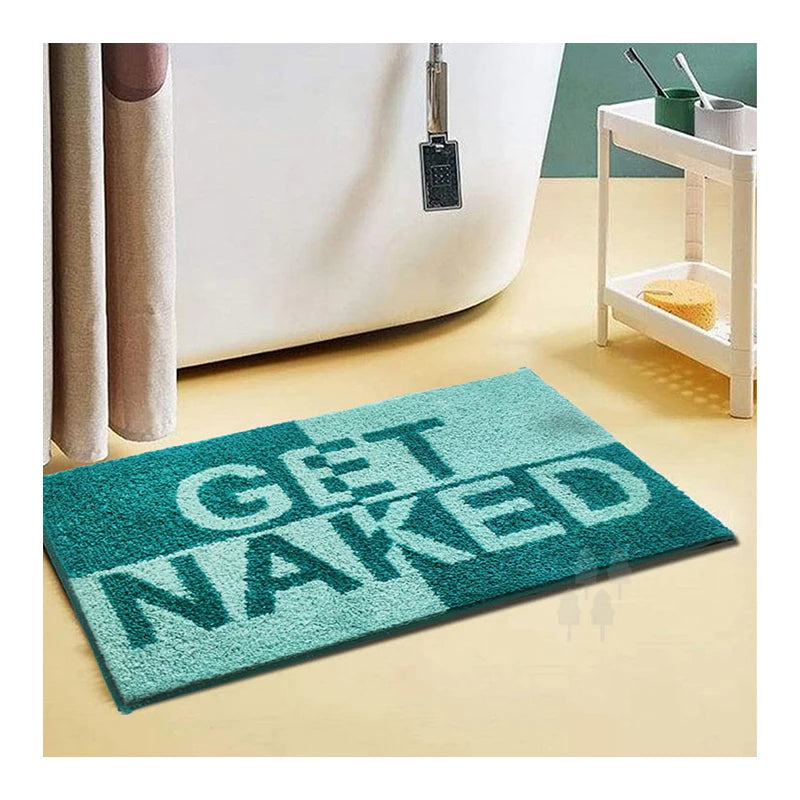 Green Geometric Microfiber Tufted Bath Rug Machine Washable Funny Get Naked Bathroom Mat