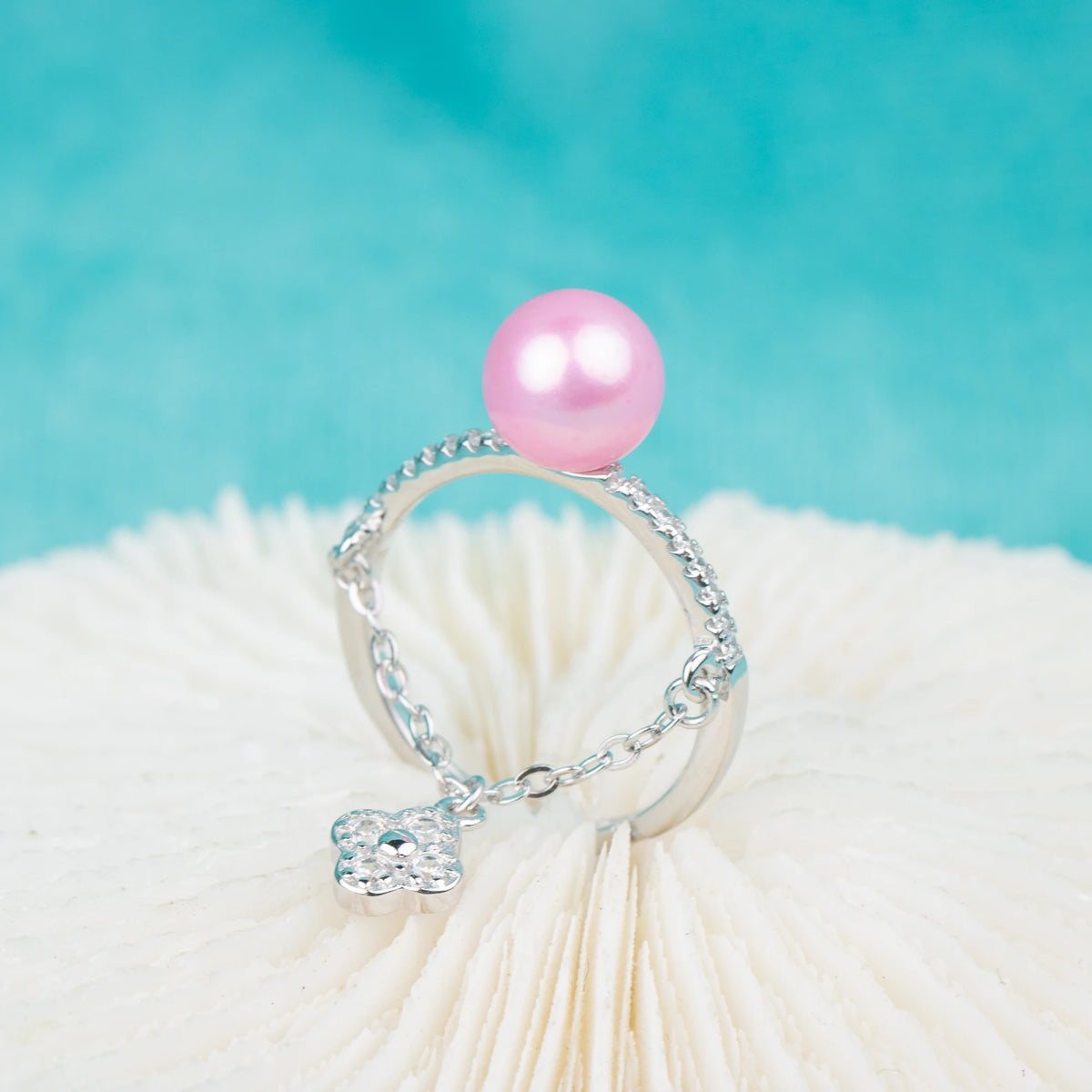R030587 DIY 6-8mm Natural Freshwater Pearl Ring Accessory 925 Sterling Silver Adjustable Size Engagement Jewelry Ring for Women MegaBDM