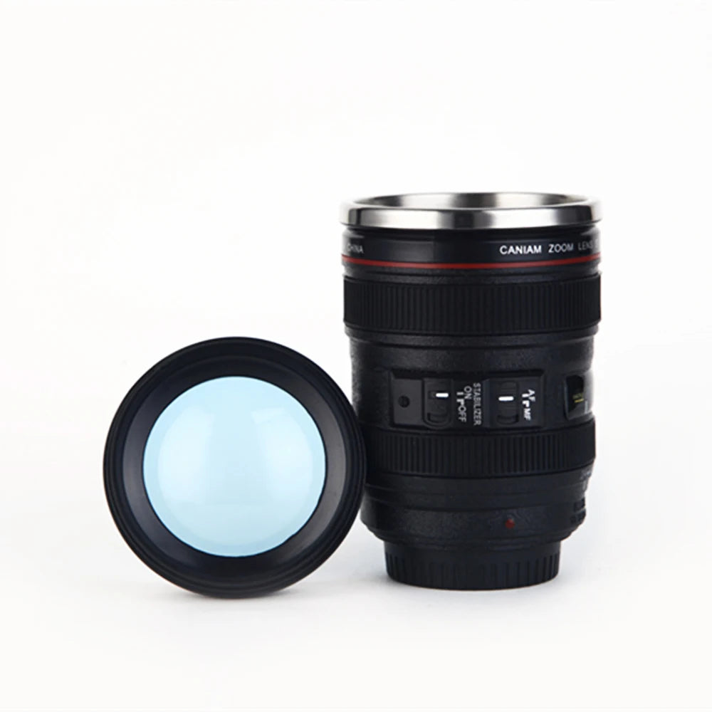 Novelty Design 24-105 Battery Operated Stainless Steel Auto Self Stirring Camera Lens Water Bottle Travel Coffee Mug