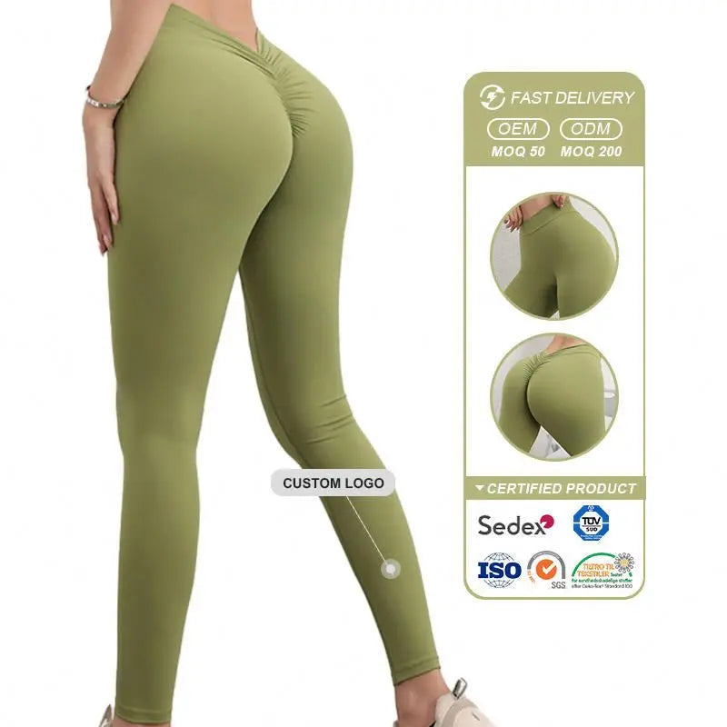 2024 V-Back Scrunch Leggings Yoga PantsTummy Control Butt Lift  None See Through Gym Leggings for Women