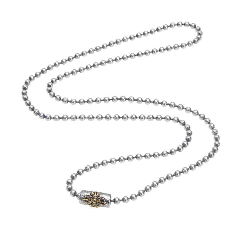 BOCAI Retro Distressed Ball Chain Diamond Pestle Buckle Set All-Match Fashion Necklace for Men Women S925 Sterling Silver