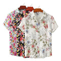 RNSHANGER Flower Floral Pattern Men Shirts Summer Casual Short Sleeve Hawaiian Beach Male Shirts Men's Cotton Polyester Shirts
