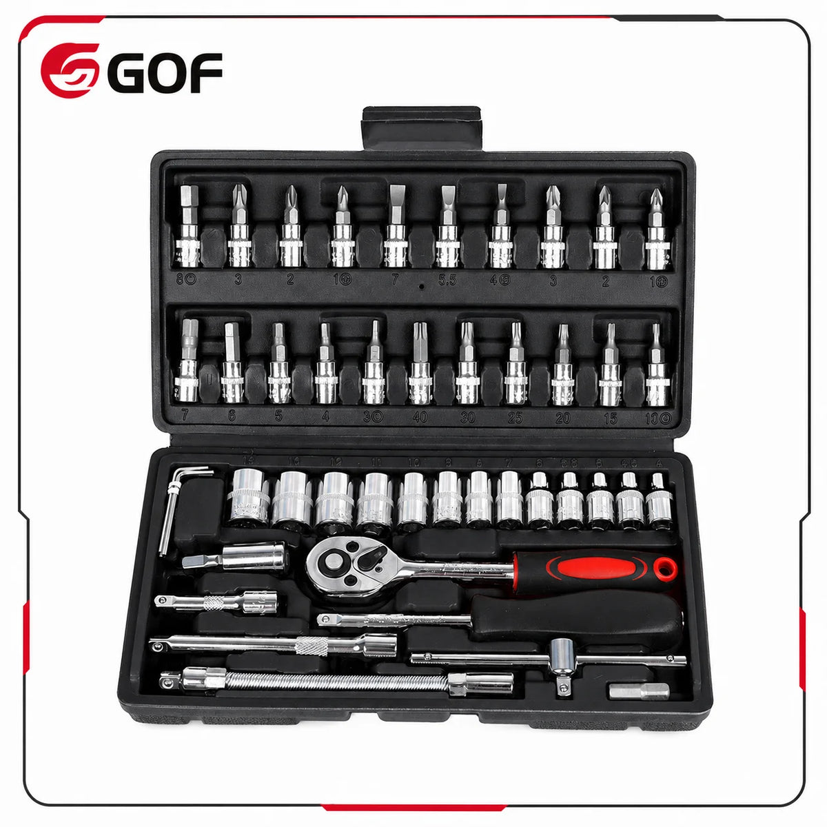 46pcs Versatile Drive CR-V Ratchet Socket Wrench Set Durable Metal Construction Hand OEM Auto Repair Combination Hard Case MegaBDM
