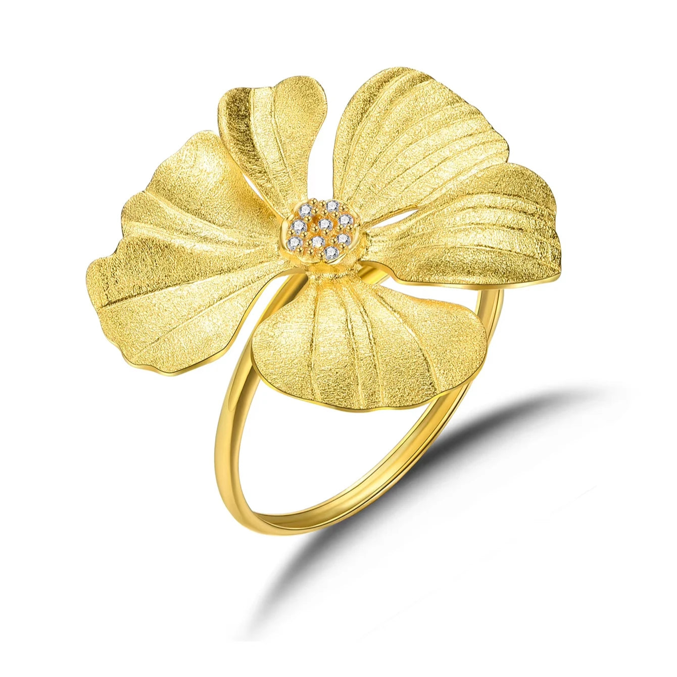 China Wholesale Lotus Fun Handmade 925 Sterling Silver 18k Gold Plated Peony Flower with Zircon Rings Fine Jewelry for Women