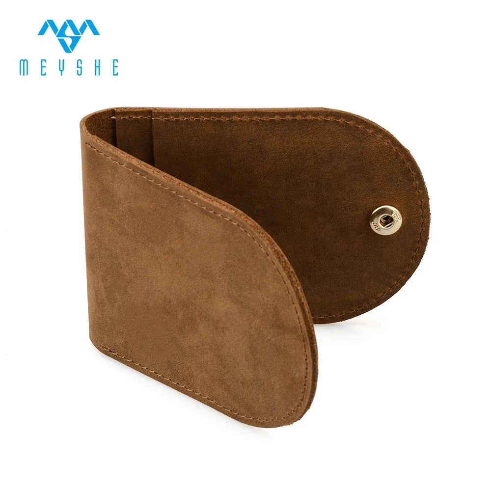 Genuine Leather Mini Folded Credit Card Holder Wallet Short Vintage Style With Push Button Custom Logo Money Clip Free Sample