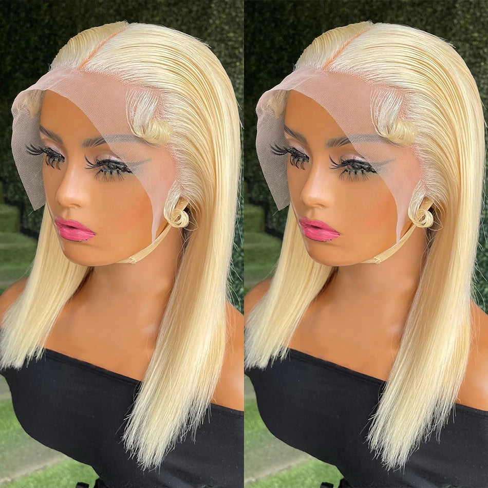 13x4 Lace Blonde Brazilian 613 Straight Short Bob Wigs 8 Inch Wig Human Hair Girls 180% Density 613 Bob Lace Front Wig