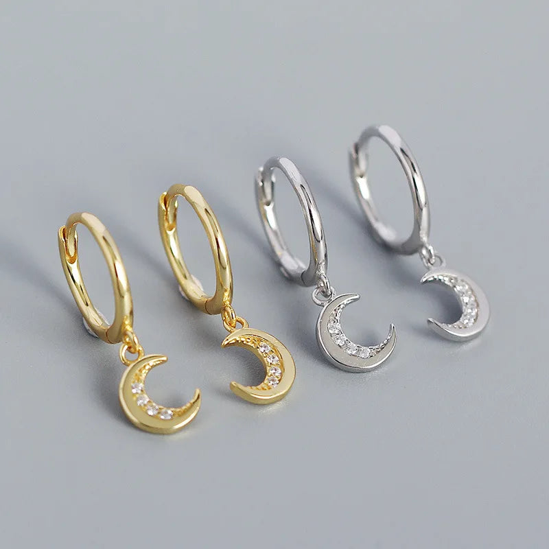 Fashion Ins 925 Sterling Silver Minimalist Cute Moon Shape Hoop Earrings for Women Jewelry