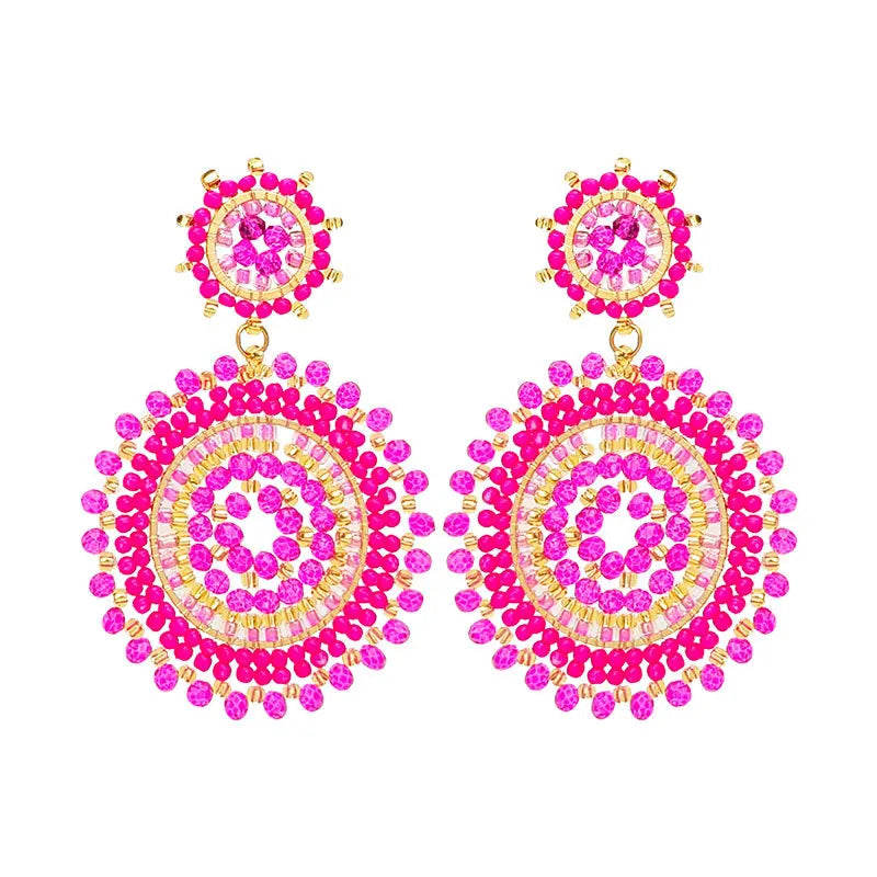 Seed Beaded Earrings for Women Summer Beach Boho Statement Dangle Earrings Handmade Pink Beads Earrings Jewelry