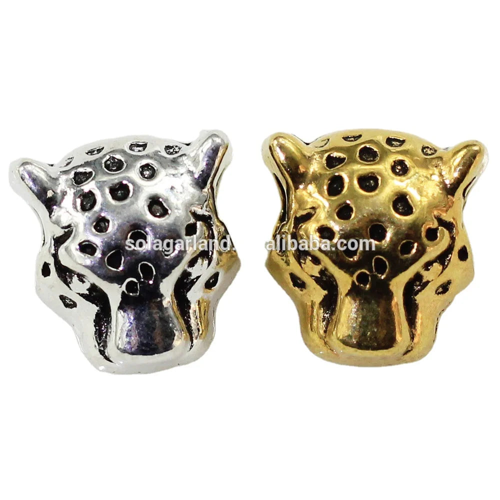 Alloy 12mm Animal Leopard Head Beads European Spacer Big Hole Beads Charms for Handmade Bracelet Jewelry Making