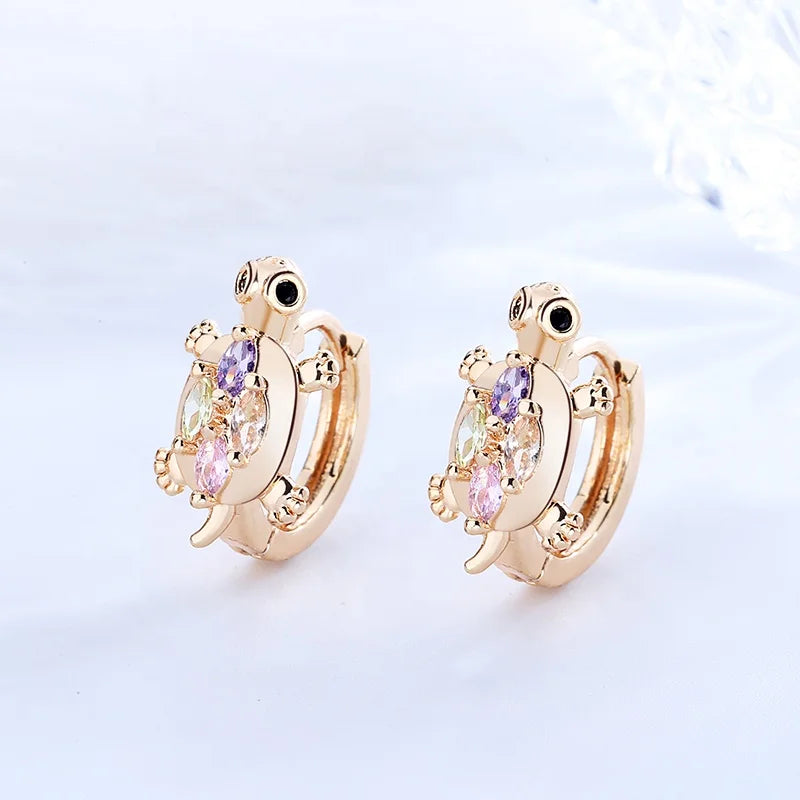 Hot Sale Trendy Women Ear Lobe Piercing 18K Gold Cubic Zirconia Cute Turtle Diamond Huggie Earring