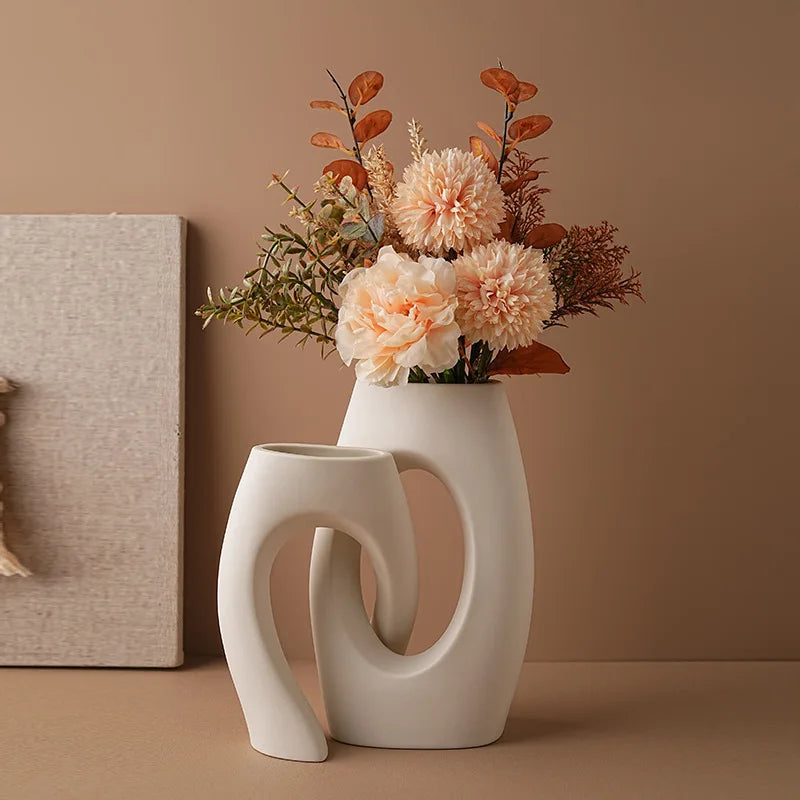 Creative Alien Cross Tube Flower Vase Modern Plain White Ceramic for Home Decoration or Souvenir