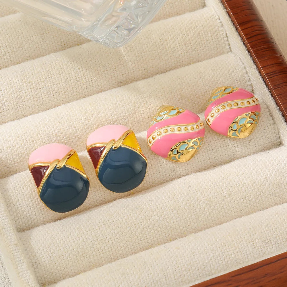Shescity Best Selling Fashionable Oil Dripping Designer Stud Earring Gold Plated Brass Earrings Women Jewelry for Gifts