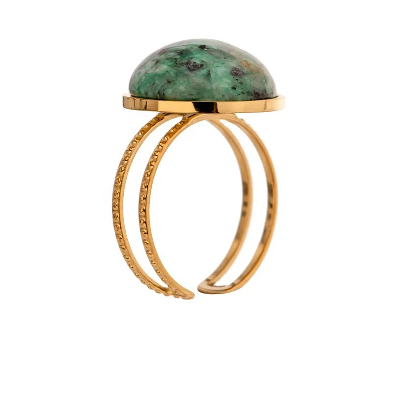 JINYOU 013 Wholesale Charm Fashion Stainless Steel Plated 18K Gold Natural Stone Open African Turquoise Ring Adjustable Jewelry