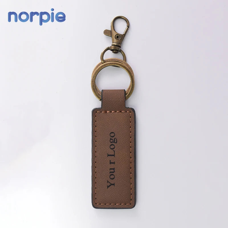 Retro Yellowish-brown Leather Car Keychain Laser Lasrable Vintage PU Leather Keychain Bulk
