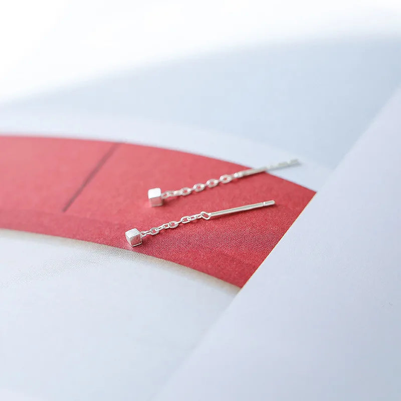 925 Silver Earrings for Women Minimalism Square Earrings Ear Line Pendientes Fashion Maple Drop Earrings