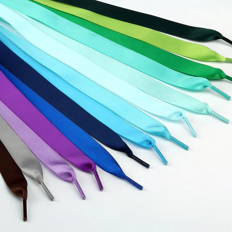 Flat Satin Shoelaces Silk Ribbon Shoe Laces Boots Women Sneakers ShoeLace Flat Color Double-Sided Polyester Band Width Braided