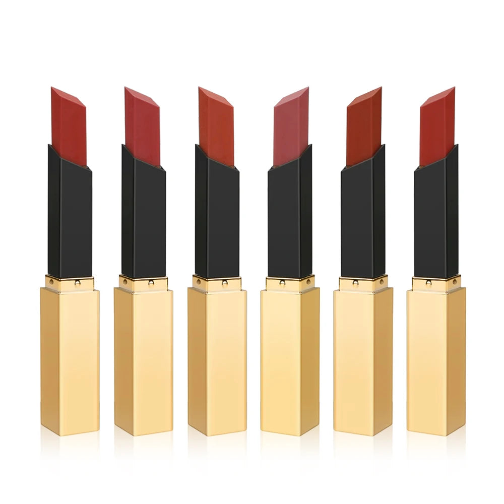 High Color Rendering Matte Lipstick Velvet Texture   Non Stick Cup Silky Delicate Easy to Color Moisturizing square Tube