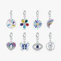 925 Sterling Silver Enamel Flower Tree Hearts Rainbow Butterfly Keyhole Evil Eyes Charms for DIY Bracelet or Necklace Jewelry