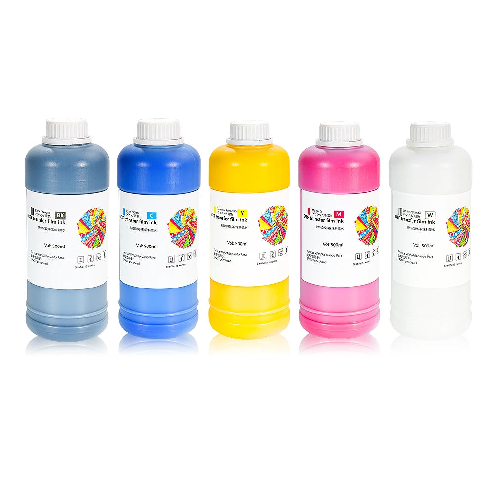 500ml 5 Colors Heat Transfer Printing Textile Ink PET Film DTF Ink for Epson XP600 L1800 L805 I3200 4720 DX5 DX7 DTF Printer