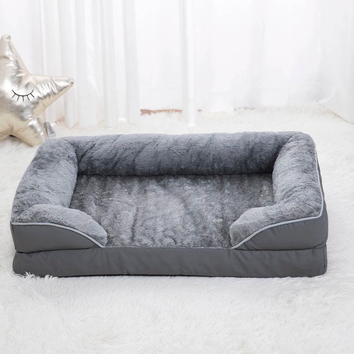Waterproof Fluffy Dog Beds Luxury Fashion Anti- Slip Memory Foam Washable Removable Sofa With Zipper Pet Bed Accessory