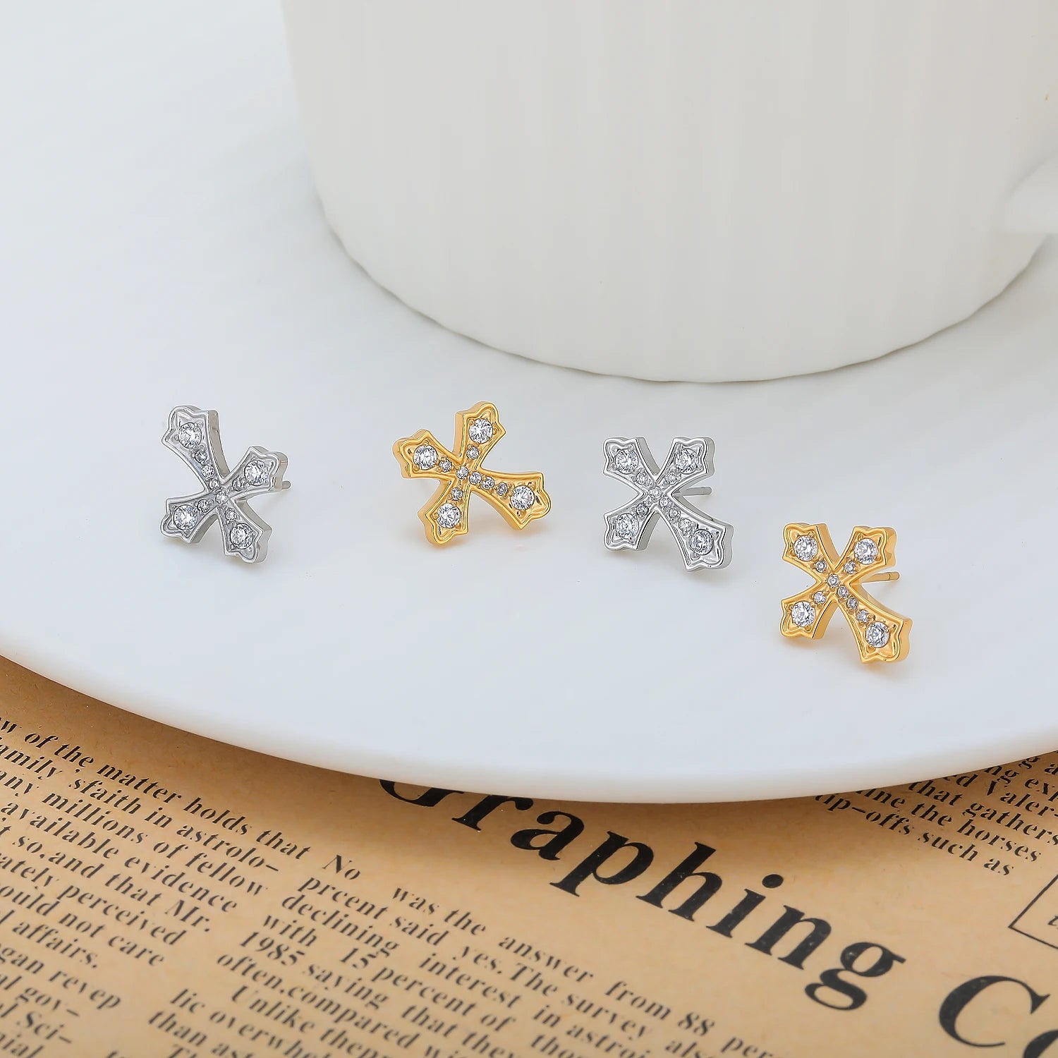 VIANRLA Stainless Steel Cross CZ  Earrings No Fading Prevent Oxidation Prevent Allergies Simple Earring