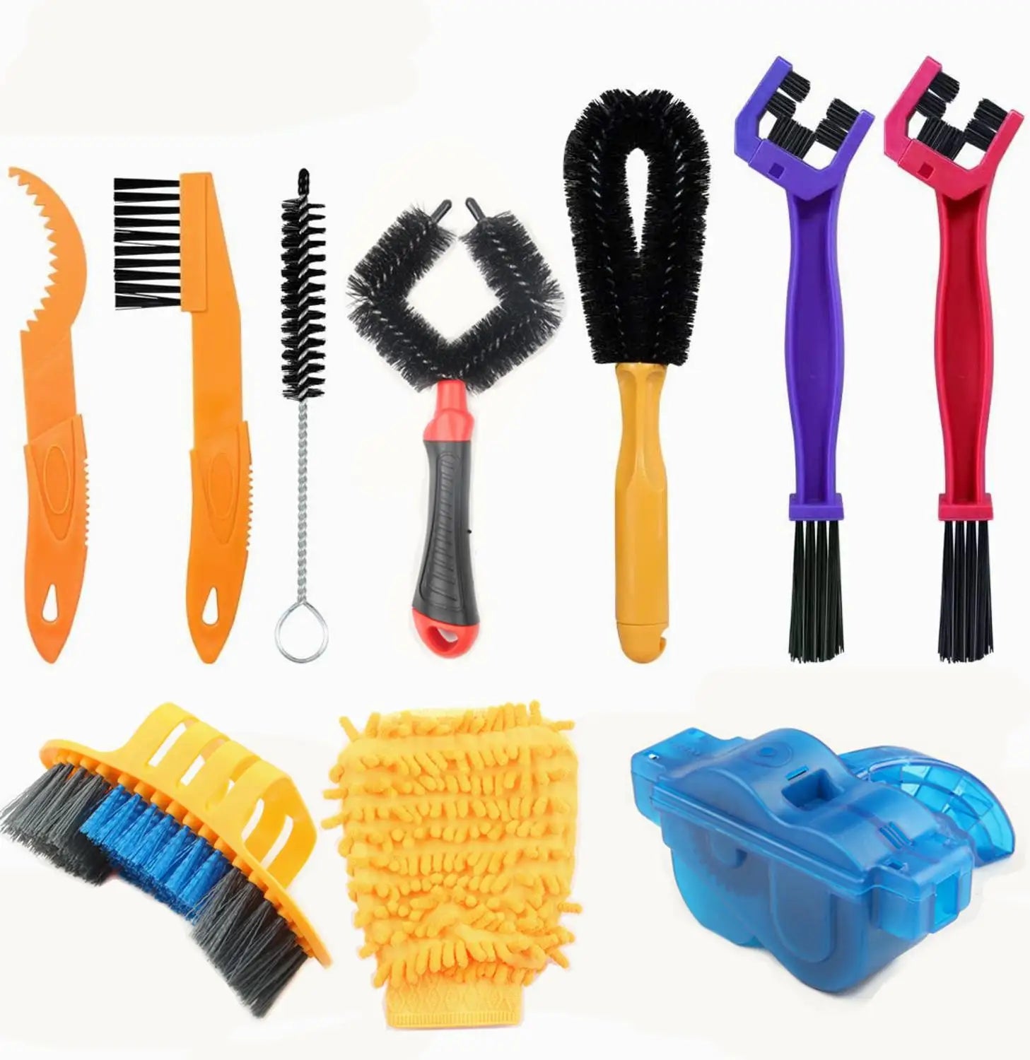 Portable 10 Pcs Bicycle Chain Cleaner Kit MTB Cycling Brush Scrubber Wash Tool Bike Maintenance Accessories