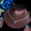 Stunning Blue Square Cubic Zirconia Stone Stud Earrings Baguette Necklace Bridesmaid Fashion Jewelry Set for Evening Party Gift