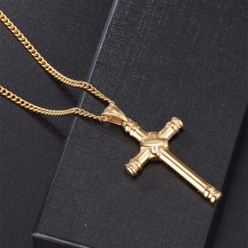 Simple Men's 18K Gold Plated Stainless Steel Cross Pendant Necklace for Weddings Parties Gifts Wholesale Jesus Cross Necklace