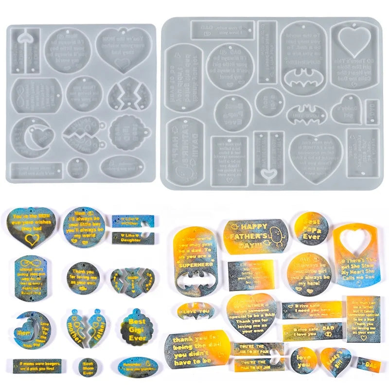 B-5502 Crystal Glue Diy Epoxy Resin Mold Father's Day Mother's Day English Blessing Words Key Buckle Pendant Gift Silicone Mould
