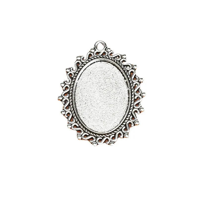 AA00279 Alloy 25*18mm DIY Oval Shape Cabochon Blank Photo Bezel Pendant Trays Charms Base for Jewelry Making