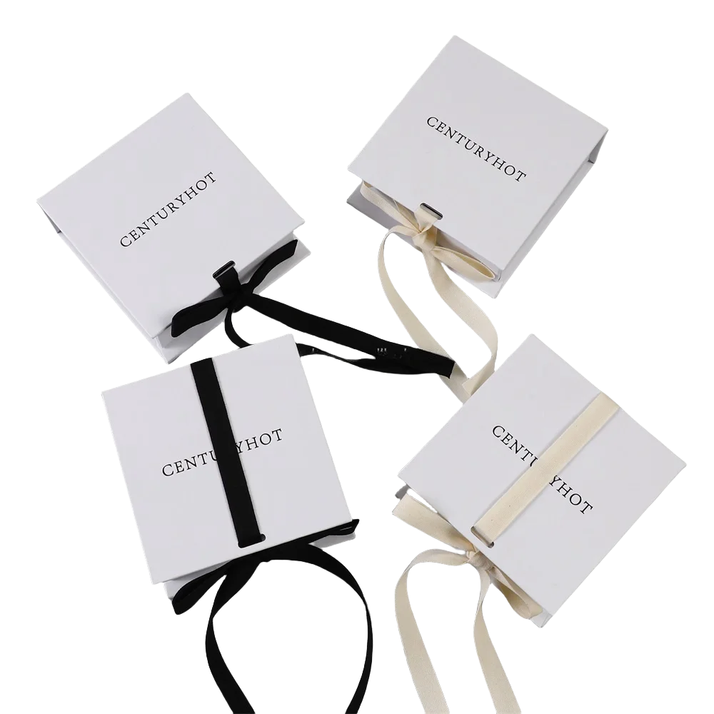 9.5*9.3*3.5cm Black Luxury Bracelet Necklace Flap Jewelry Boxes With Ribbon Cardboard Jewelry Boxes With Foil logo