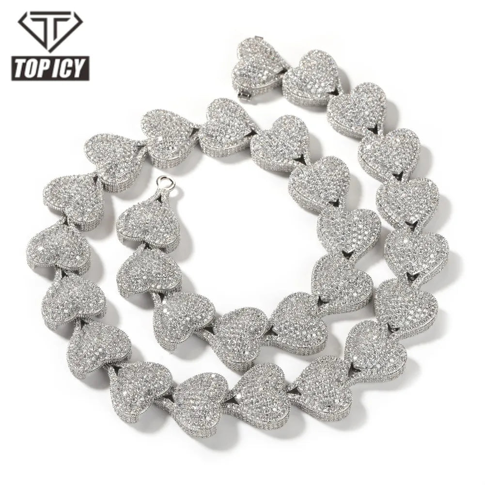 TOP ICY Iced Out Bling Heart Shape Diamond Chain for Women Love Heart Necklace Jewelry Making 5A Cubic Zircon