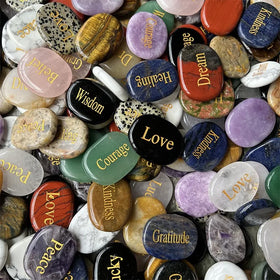 Big Factory RTS Natural Inspirational Engraving Encouraging Healing Love Health Lucky Carved Pocket Thumb Worry Stone Gifts