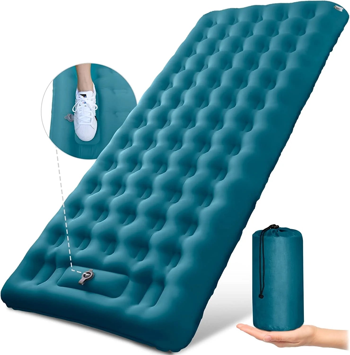 WOQI Waterproof Ultralight Inflatable Sleeping Pad with Built-in Foot Pump TPU Material Portable Beach Camping Mat for Climbing