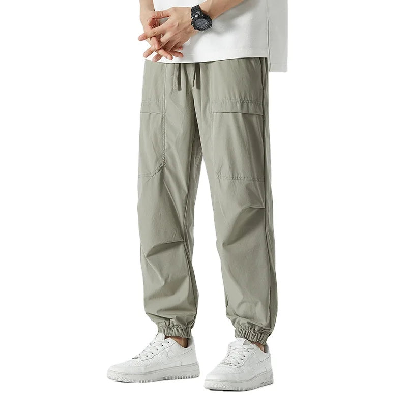 Trendy Gym Fitness Trousers Men Summer Ice Thin Pants Casual Pants Quick-dry Breathable Sweatpants Leggings Jogging Nine Pants