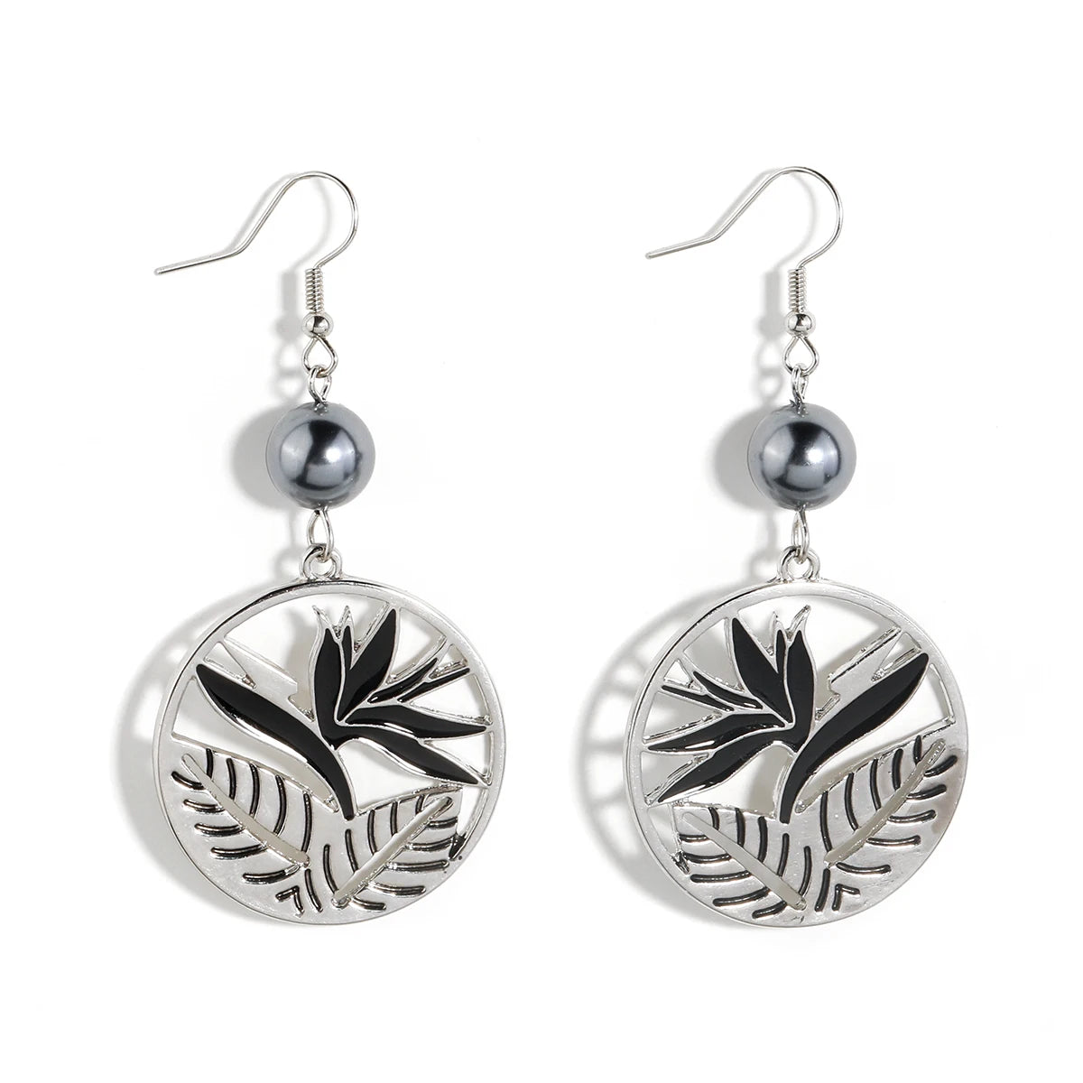 Hawaiian Jewelry Silver Plated Earrings Hot Sale Black Pearl Round Pendant Earring for Women