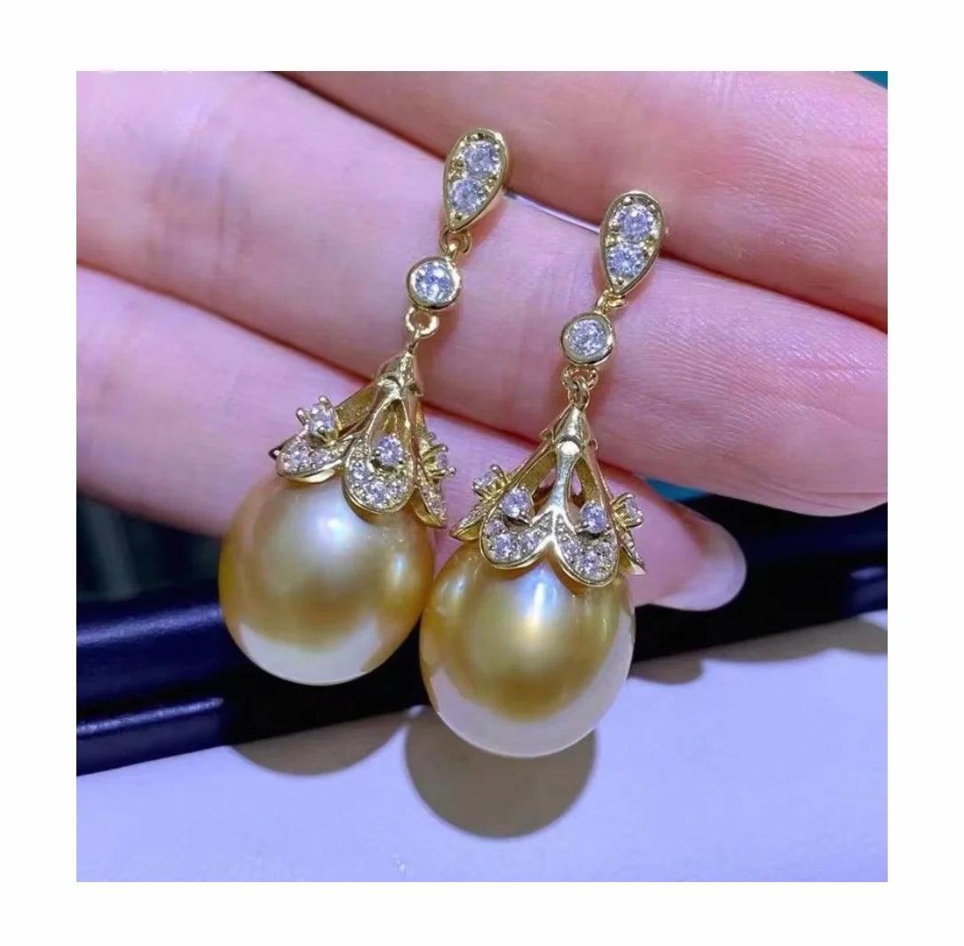 E1549 9-10mm  DIY Natural Freshwater Pearl Charm Earrings Mounting Accessory 925 Sterling Silver Gold Plated  Jewelry for Women