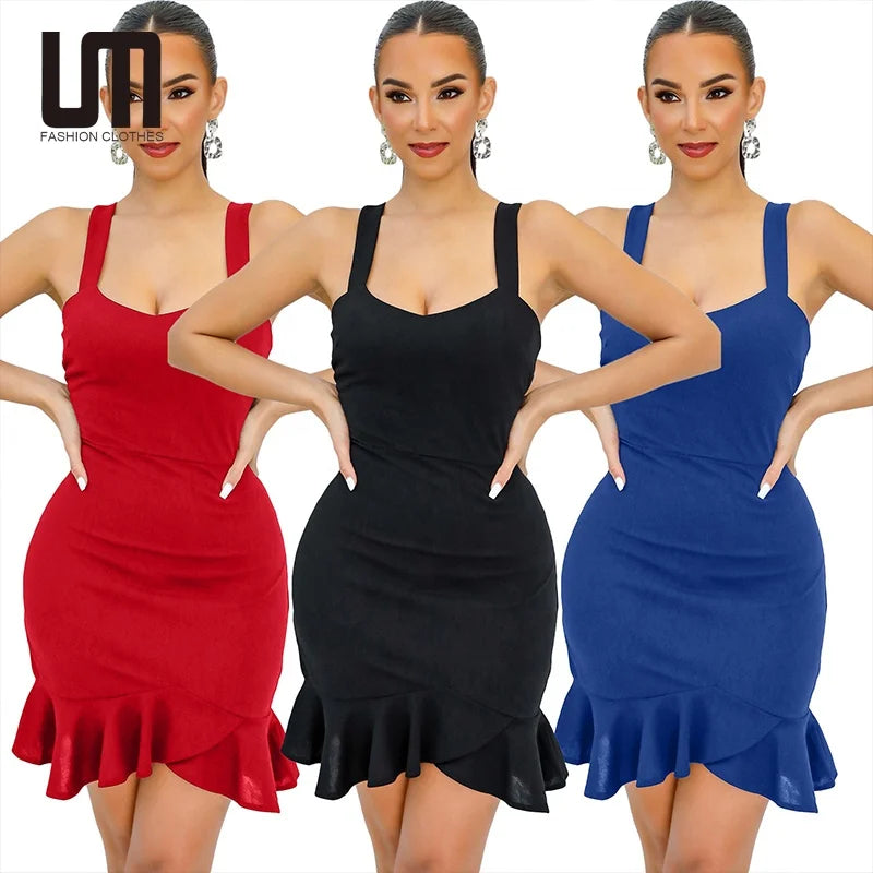 Liu Ming Fashionable 2024 Women Casual Sleeveless Ruffles Sexy Mini Short Dress