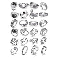 Vintage Silver Open Punk Rings for Men Women 24PCS Adjustable Chunky Bulky Hippie Ring Cool Gothic Skull Snake Star Flower Heart