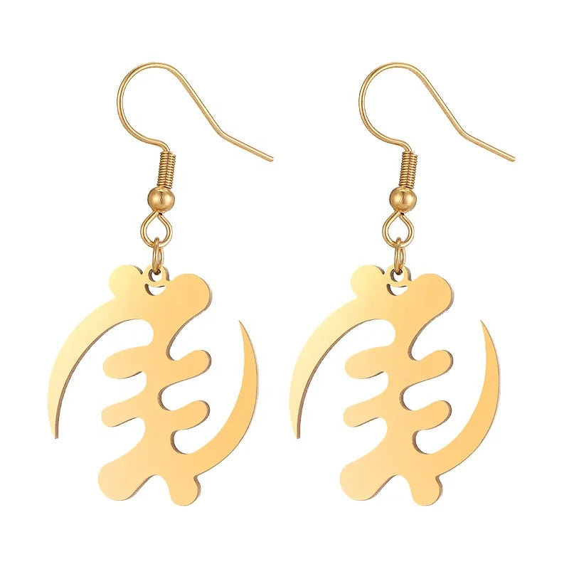 Stainless Steel Factory Adinkra Gye Nyame Stud Popular Gold Plated African Ghana Ethnic Symbol Statement Earrings Jewelry