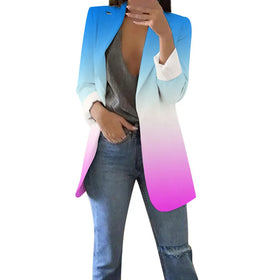RNSHANGER Autumn Women Blazer Casual Lapel Neck Long Sleeve Suit Jacket Streetwear Gradient Color Office Ladies Blazer