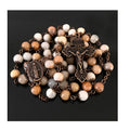 8 mm Pink Agate Beads Handmade with Christian Jesus Cross on Catholic Rosary with Antique Red Copper Plated