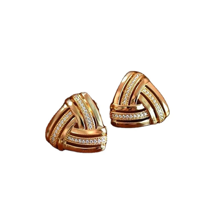 18k Gold Plated 925 Sterling Silver Zircon Triangle Knot Stud Earrings