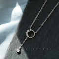 Rhodium Plated 925 Sterling Silver Trendy Circle Charms Pendant Necklace Cz Tassel Necklace