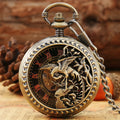 Bronze Phoenix Bird Two Sides Open Steampunk Mechanical Pocket Watch Full Hunter Hand-Wind Fob Watch for Locket Pendant Gift